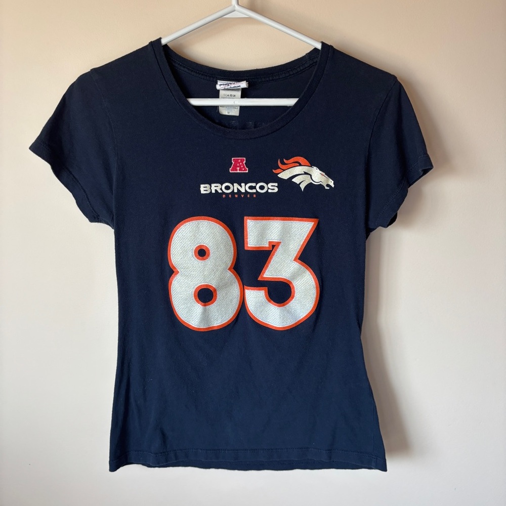 Majestic Women’s NFL Denver Broncos #83 Wes Welker Navy Blue Short Sleeve